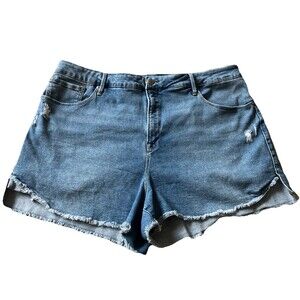 Good American Denim Jean Shorts Plus Size 20 Distressed Raw Hem High Rise
